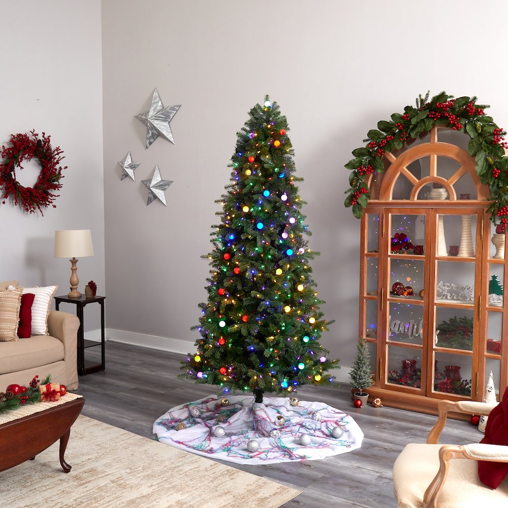 7.5ft. Montana Mountain Fir Christmas Tree with 650 Multi Color LED Lights. Picture 9