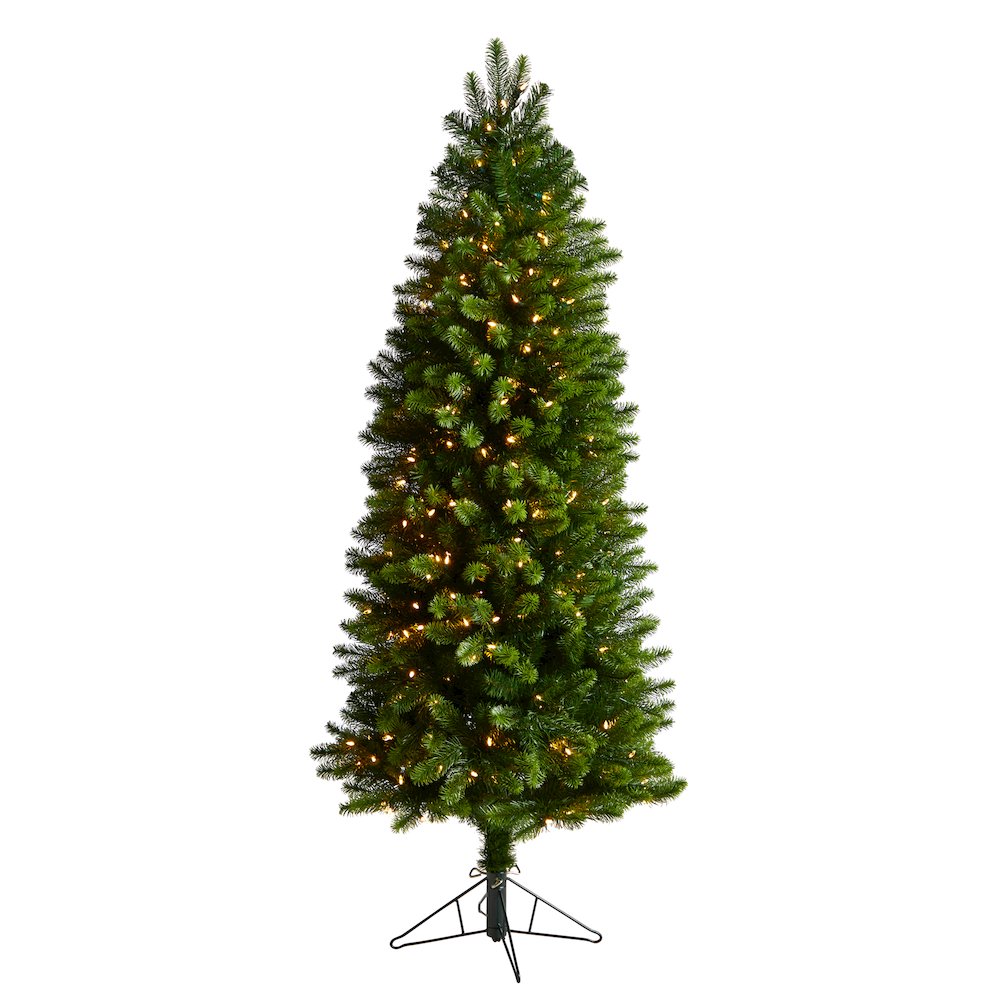 6ft. Slim Virginia Spruce Artificial Christmas Tree with 300 Warm LED Lights. Picture 1