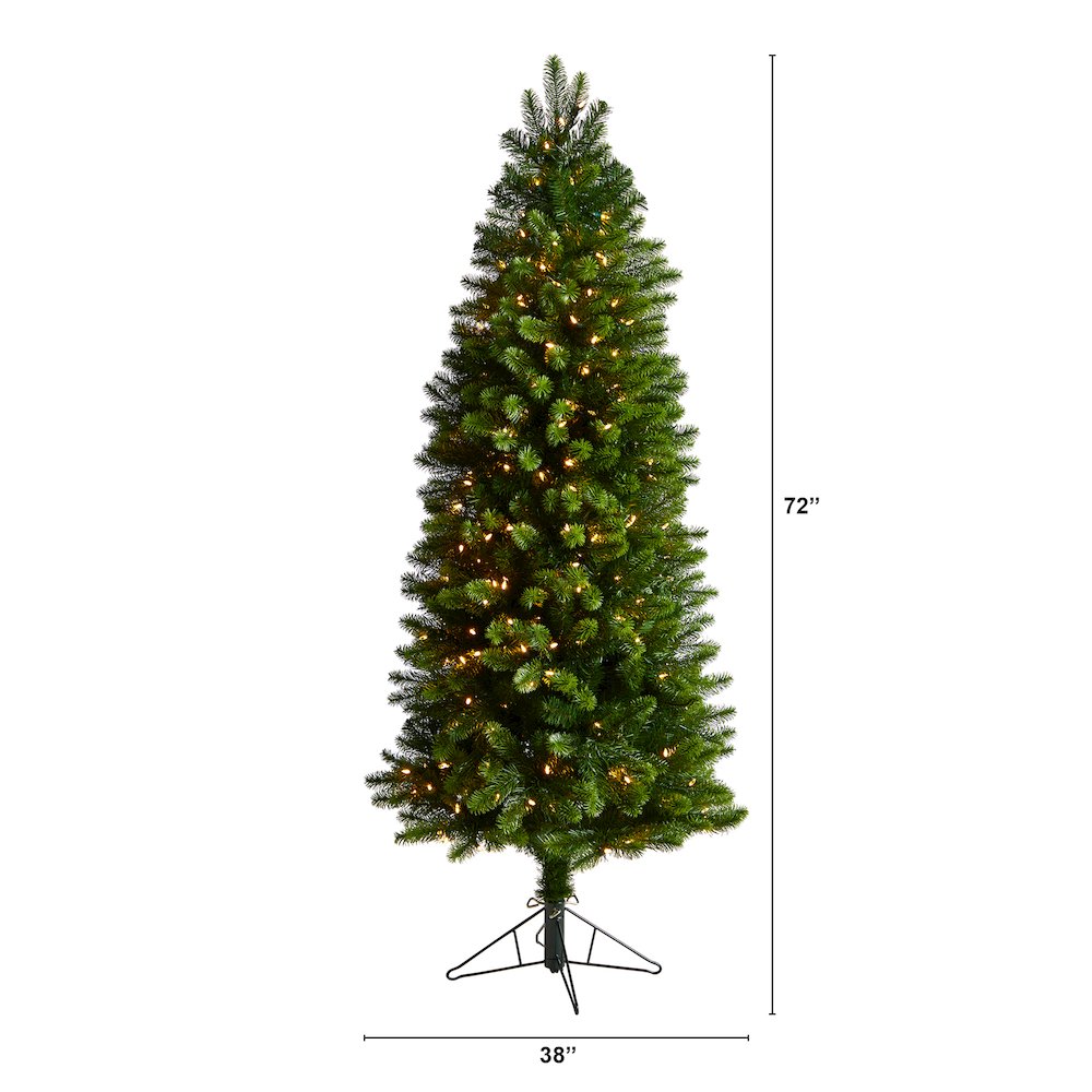 6ft. Slim Virginia Spruce Artificial Christmas Tree with 300 Warm LED Lights. Picture 2