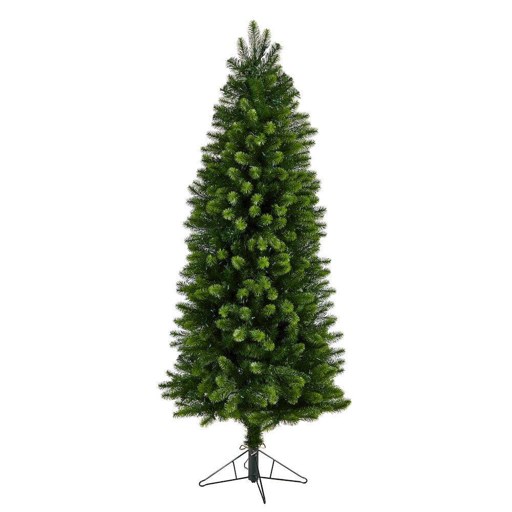 6ft. Slim Virginia Spruce Artificial Christmas Tree with 300 Warm LED Lights. Picture 3