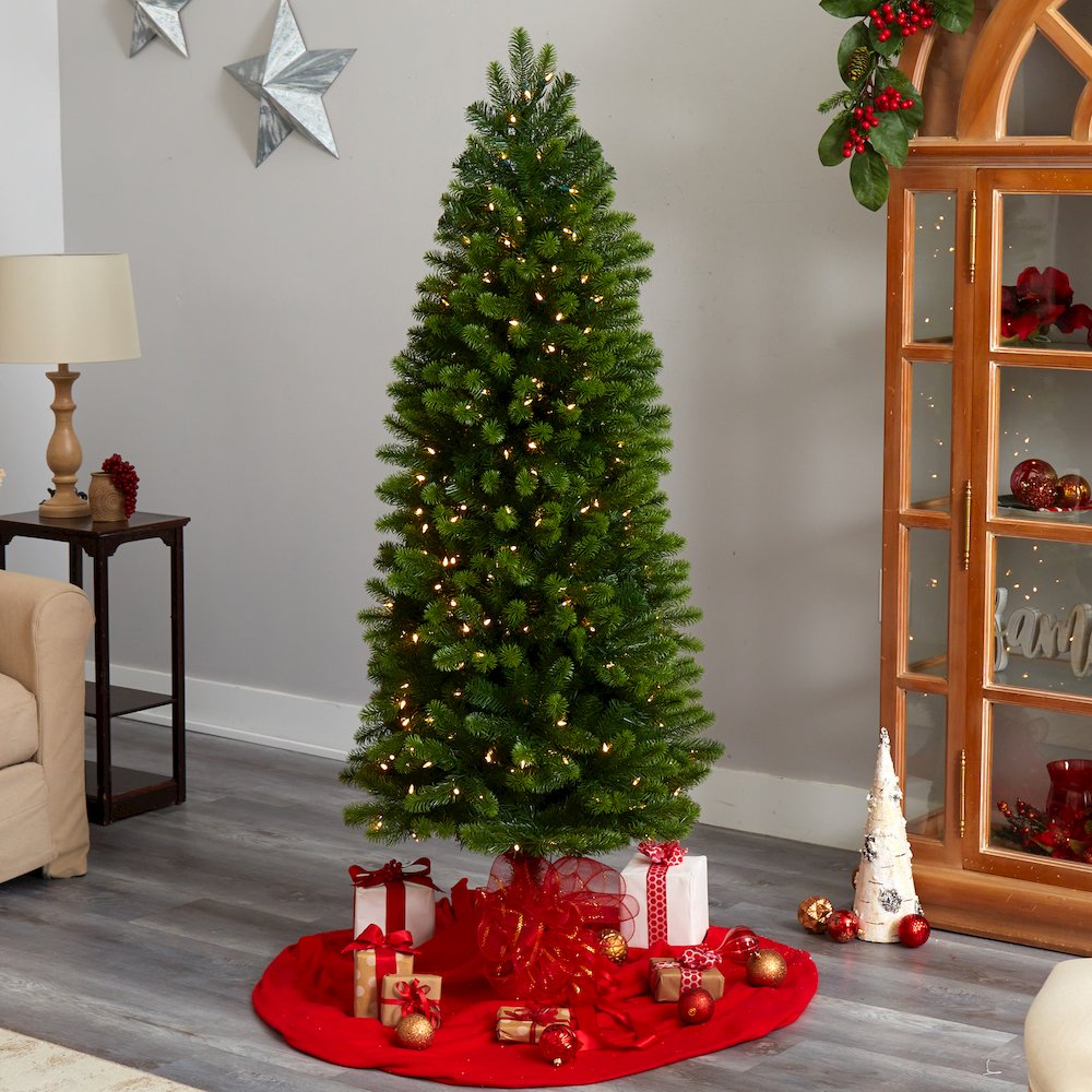 6ft. Slim Virginia Spruce Artificial Christmas Tree with 300 Warm LED Lights. Picture 7