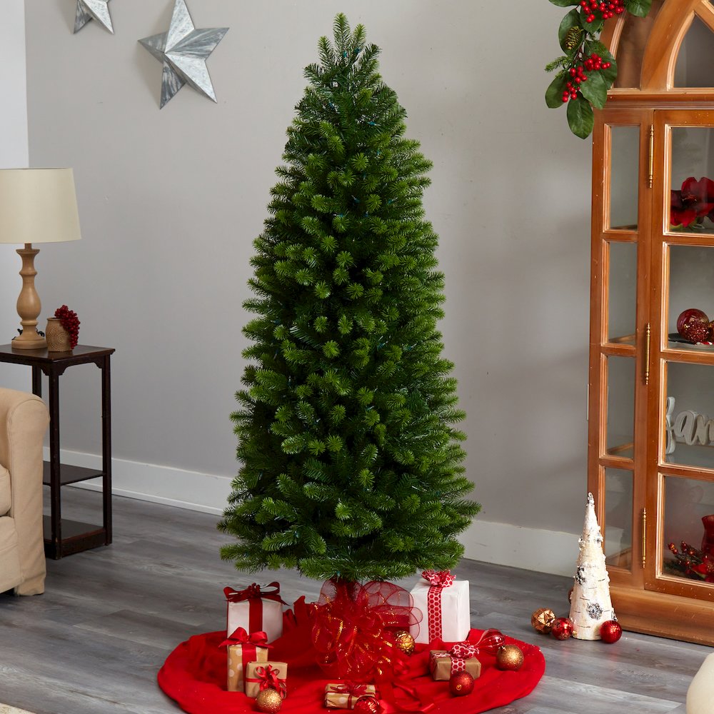 6ft. Slim Virginia Spruce Artificial Christmas Tree with 300 Warm LED Lights. Picture 8