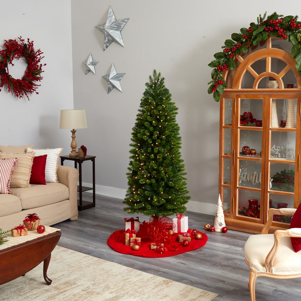 6ft. Slim Virginia Spruce Artificial Christmas Tree with 300 Warm LED Lights. Picture 9