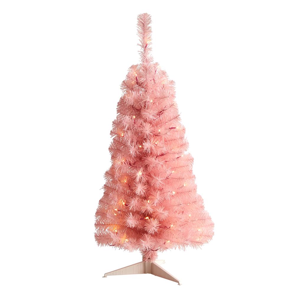 3ft. Pink Artificial Christmas Tree with 50 LED Lights and 118 Bendable Branches. Picture 4