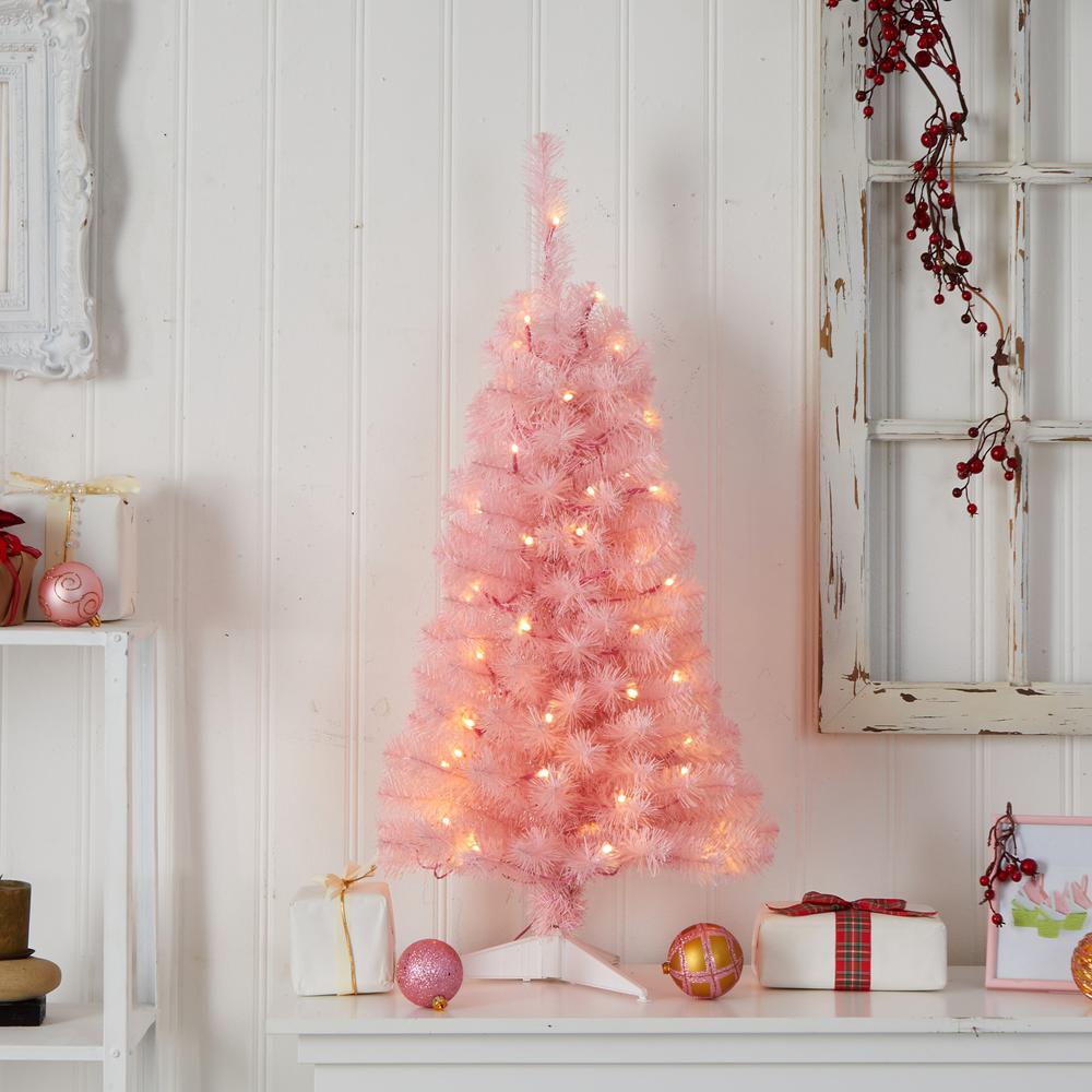3ft. Pink Artificial Christmas Tree with 50 LED Lights and 118 Bendable Branches. Picture 10