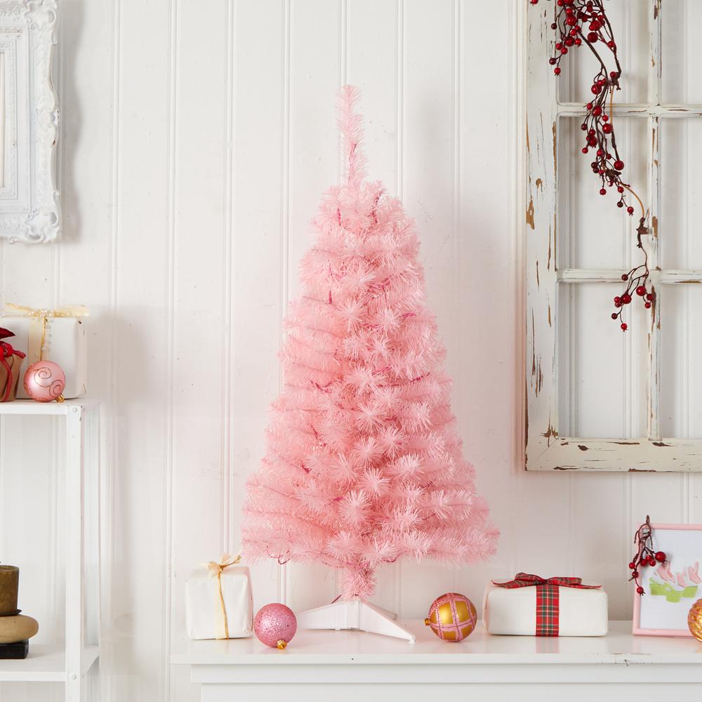 3ft. Pink Artificial Christmas Tree with 50 LED Lights and 118 Bendable Branches. Picture 7