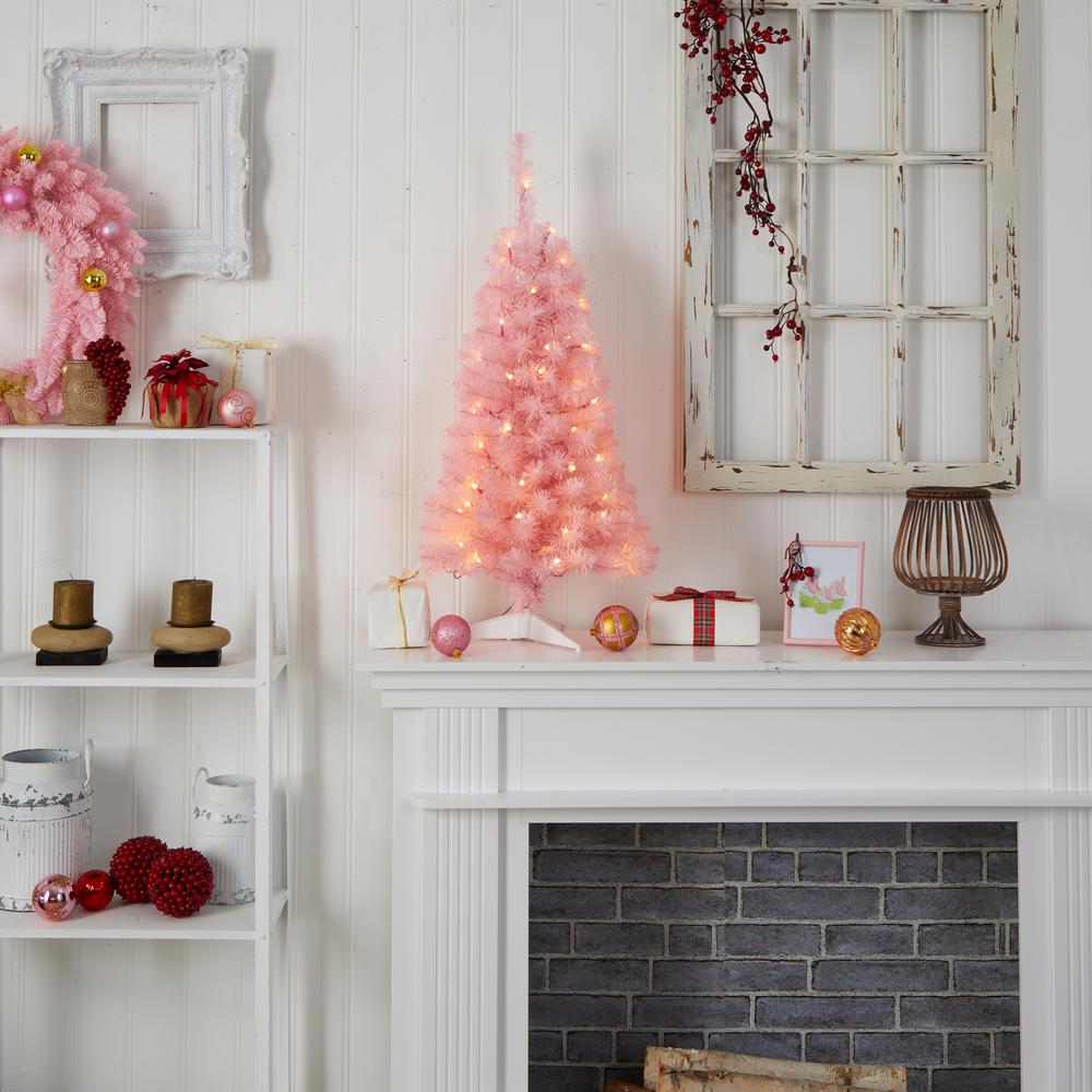 3ft. Pink Artificial Christmas Tree with 50 LED Lights and 118 Bendable Branches. Picture 8