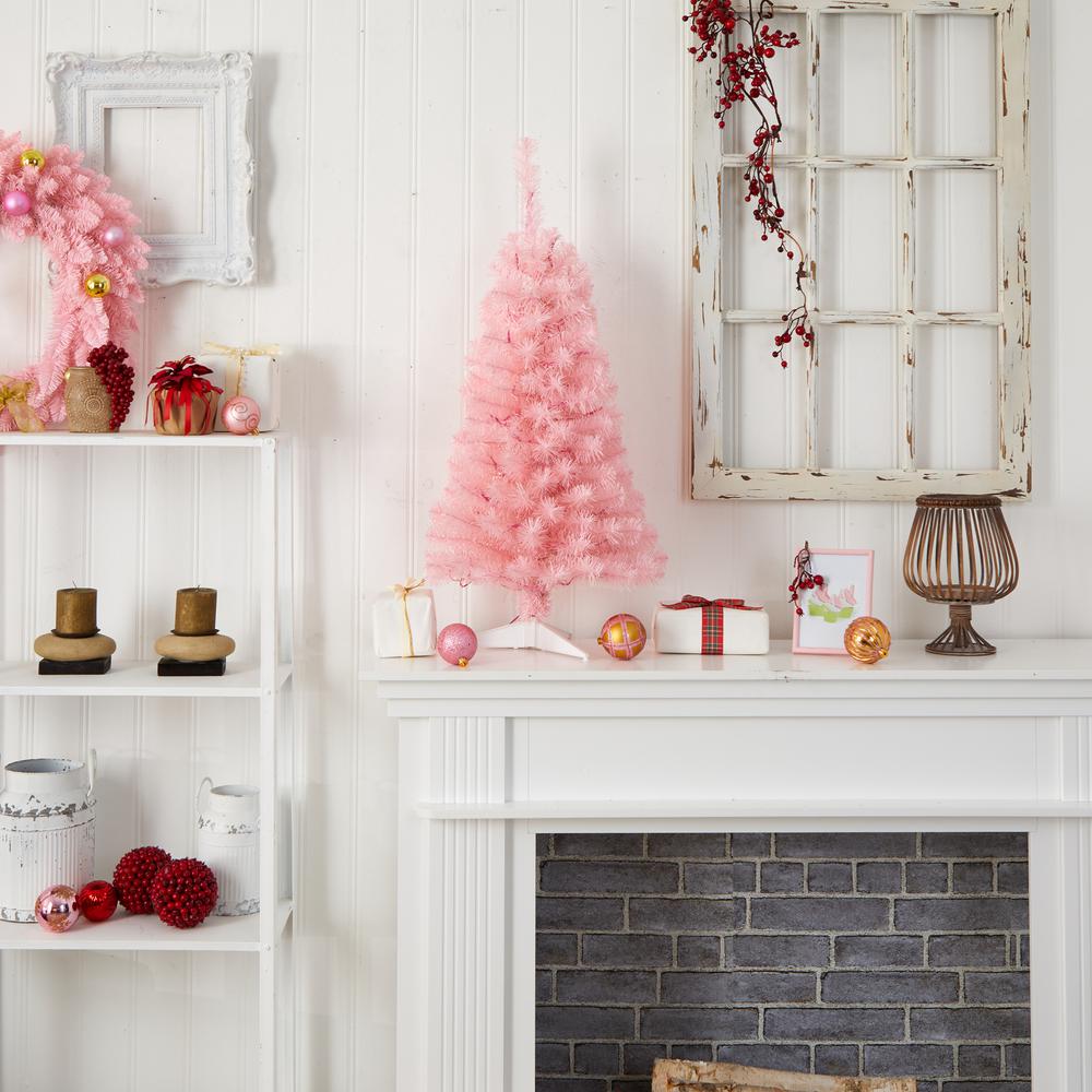 3ft. Pink Artificial Christmas Tree with 50 LED Lights and 118 Bendable Branches. Picture 9