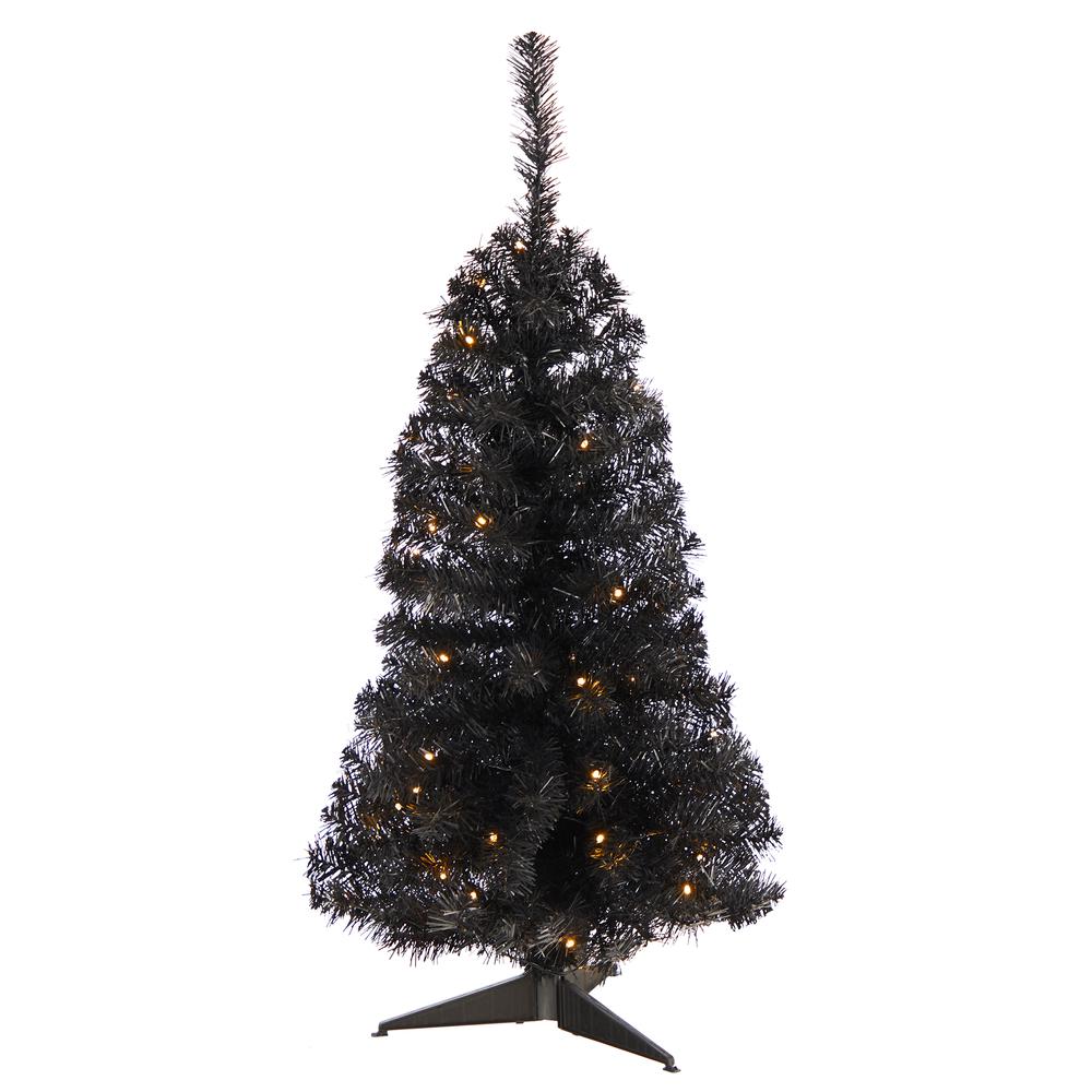3ft. Black Artificial Christmas Tree with 50 LED Lights and 118 Bendable Branches. Picture 1