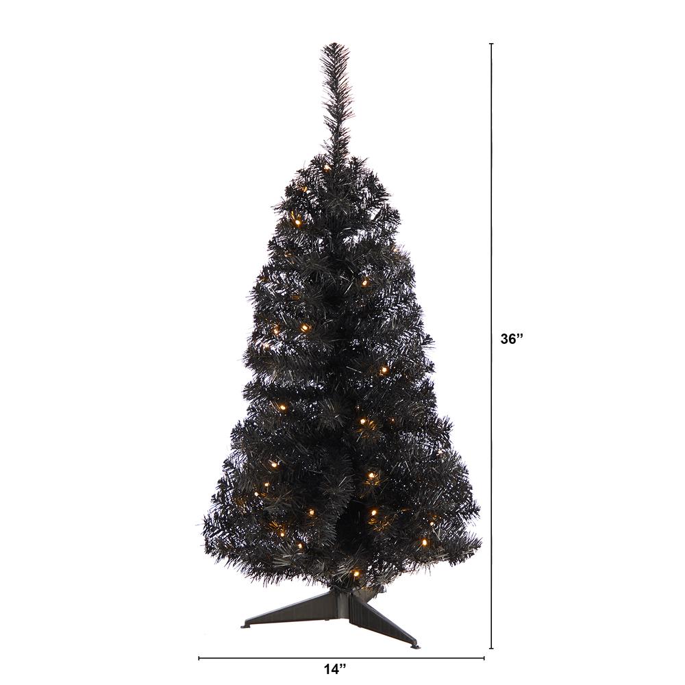 3ft. Black Artificial Christmas Tree with 50 LED Lights and 118 Bendable Branches. Picture 2