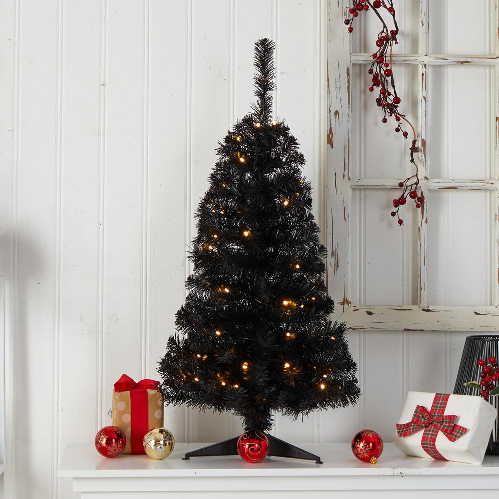 3ft. Black Artificial Christmas Tree with 50 LED Lights and 118 Bendable Branches. Picture 9