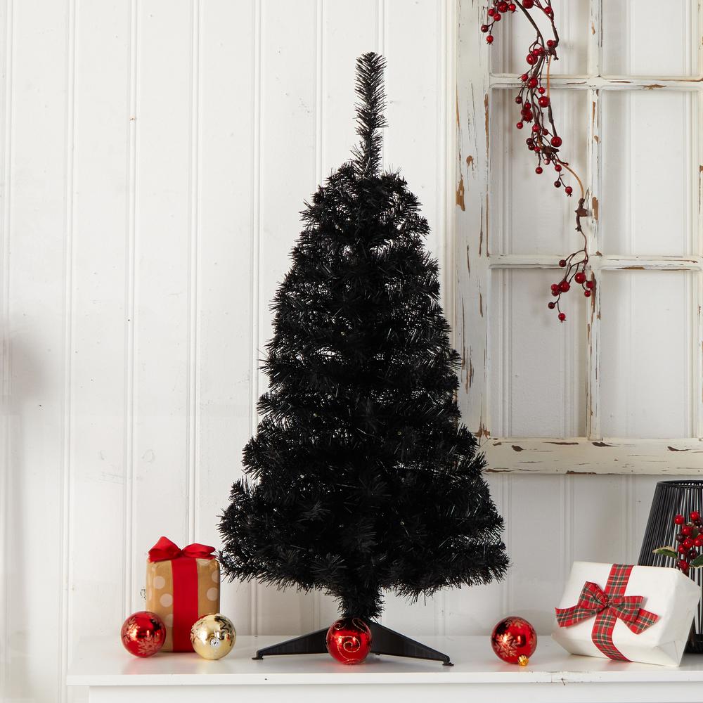 3ft. Black Artificial Christmas Tree with 50 LED Lights and 118 Bendable Branches. Picture 7