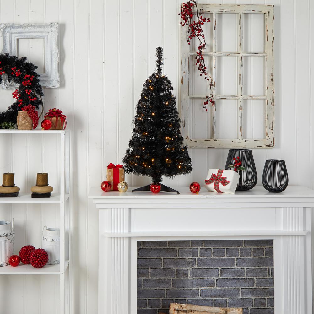 3ft. Black Artificial Christmas Tree with 50 LED Lights and 118 Bendable Branches. Picture 8