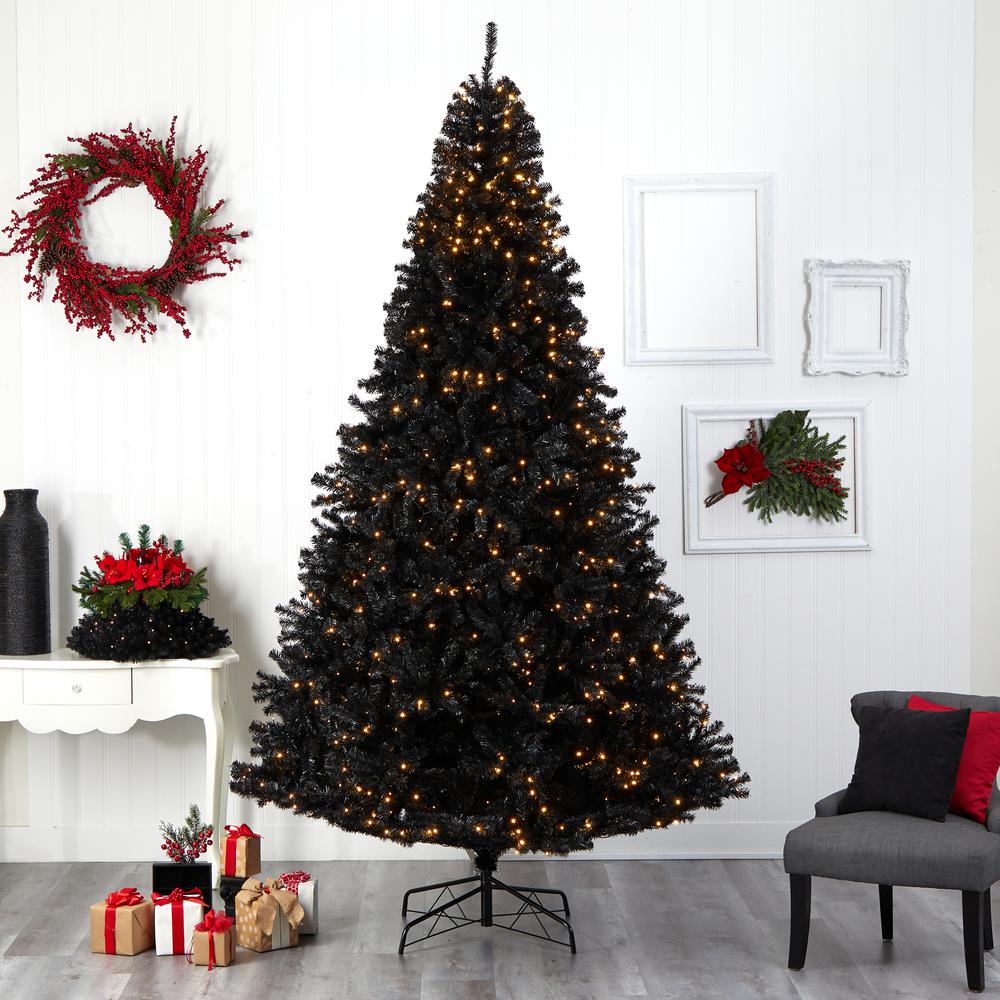 10ft. Black Artificial Christmas Tree with 950 Clear LED Lights and 3056 Tips. Picture 7