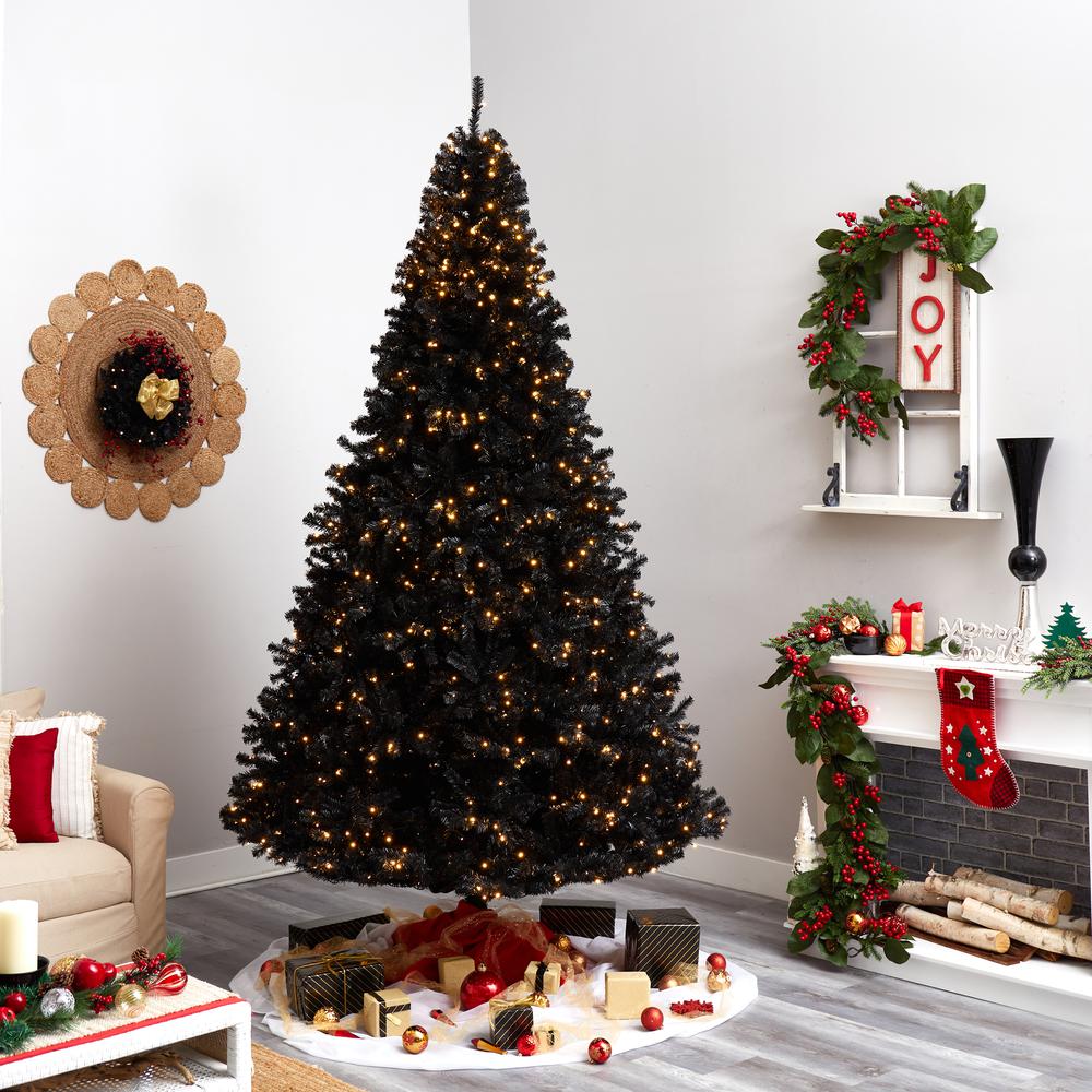 10ft. Black Artificial Christmas Tree with 950 Clear LED Lights and 3056 Tips. Picture 9