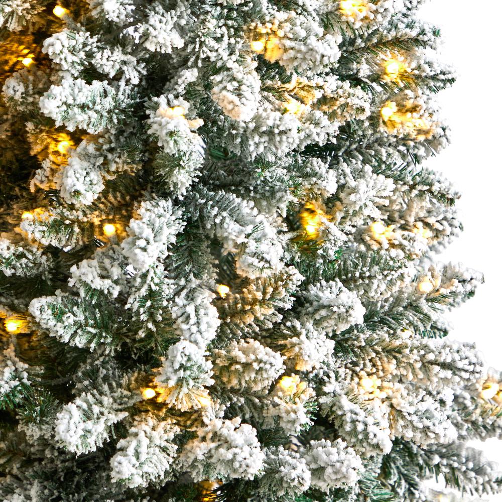 5ft. Slim Flocked Montreal Fir Artificial Christmas Tree with 150 Warm White LED Lights and 491 Bendable Branches. Picture 3