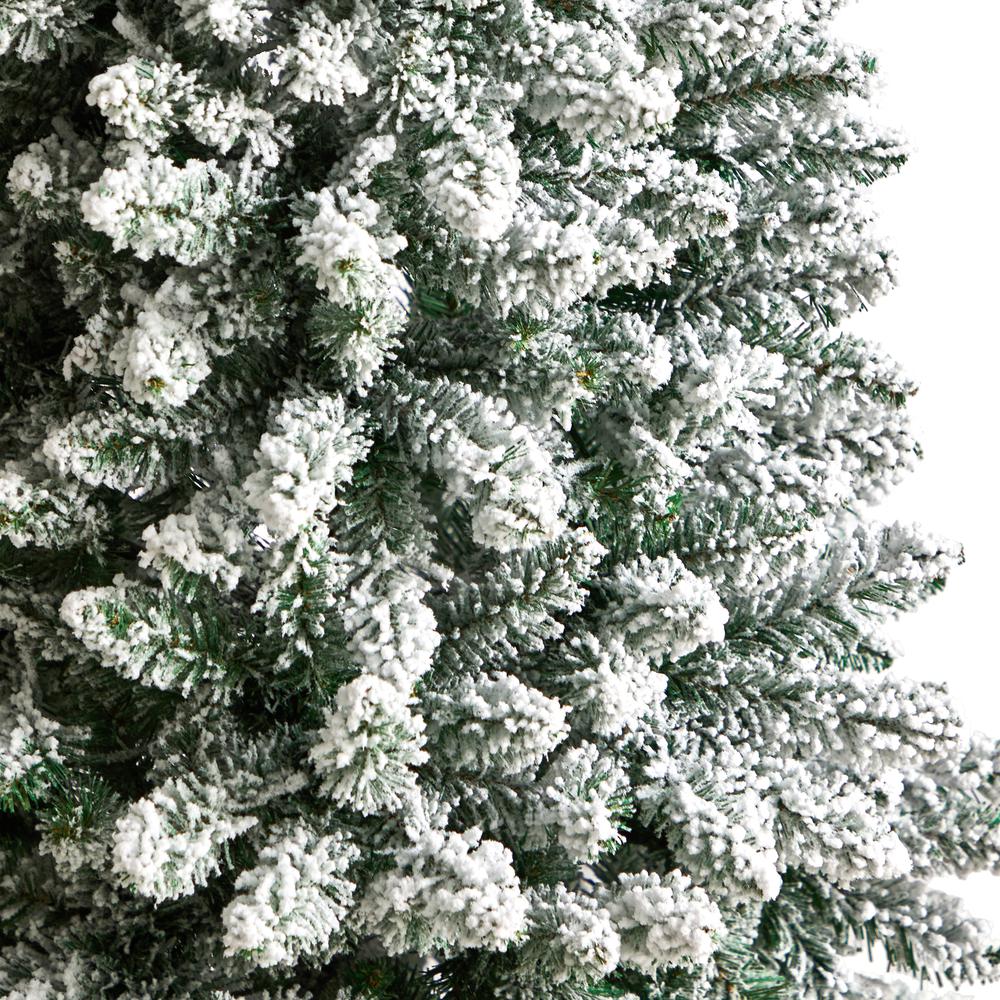 5ft. Slim Flocked Montreal Fir Artificial Christmas Tree with 150 Warm White LED Lights and 491 Bendable Branches. Picture 4