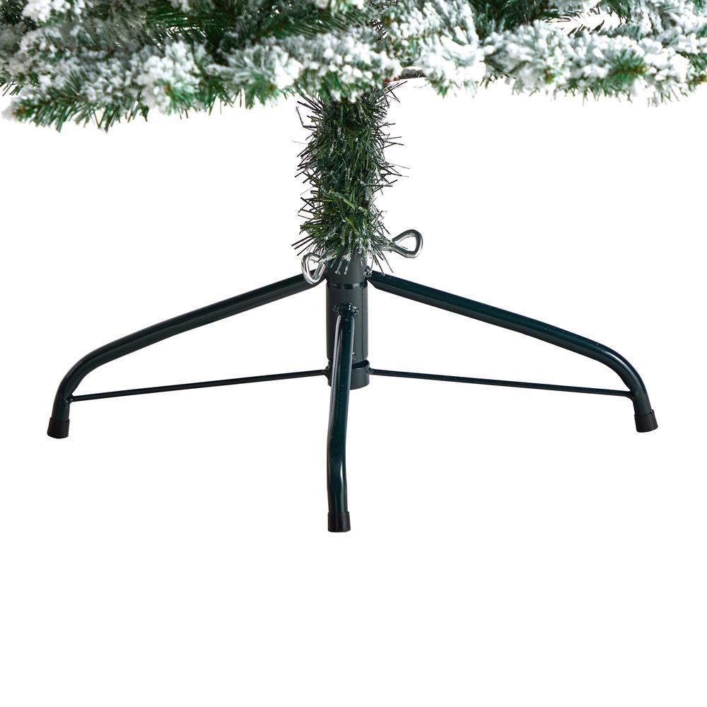 5ft. Slim Flocked Montreal Fir Artificial Christmas Tree with 150 Warm White LED Lights and 491 Bendable Branches. Picture 5