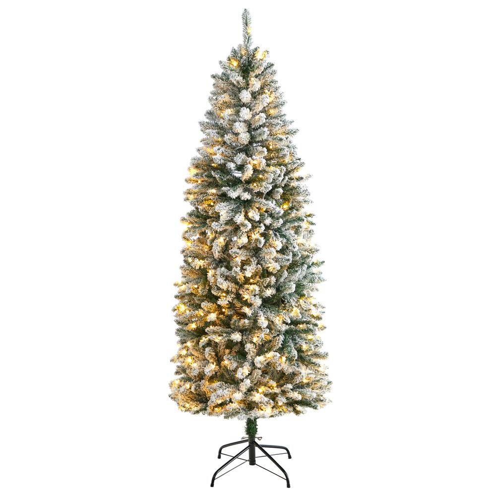 Flocked Montreal Fir Artificial Christmas Tree with 250 Warm White LED Lights. Picture 1
