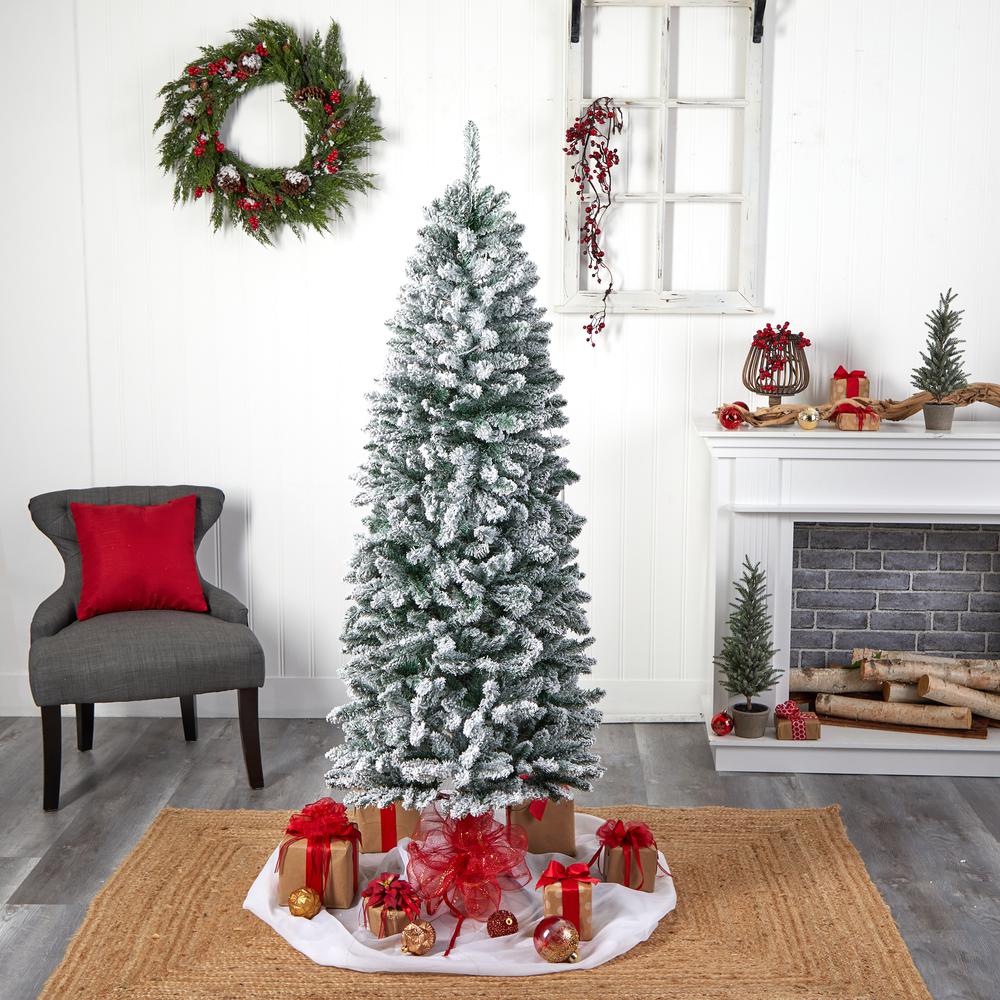 Flocked Montreal Fir Artificial Christmas Tree with 250 Warm White LED Lights. Picture 8