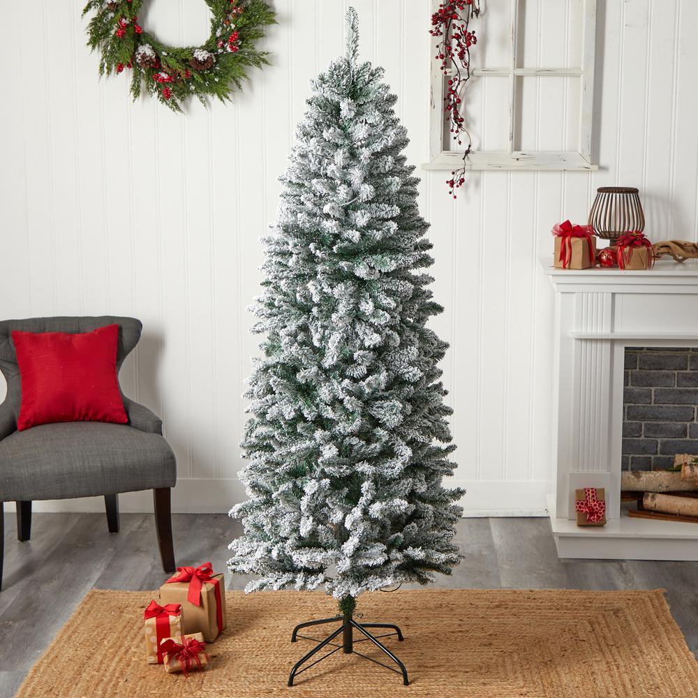 Flocked Montreal Fir Artificial Christmas Tree with 250 Warm White LED Lights. Picture 10