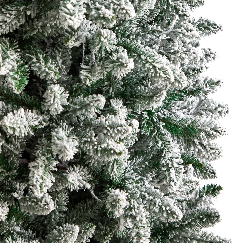 7ft. Slim Flocked Montreal Fir Artificial Christmas Tree with 300 Warm White LED Lights and 995 Bendable Branches. Picture 4