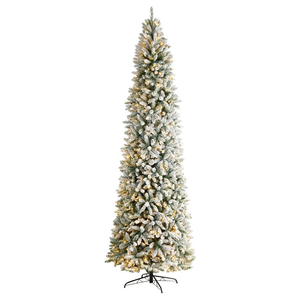 Flocked Montreal Fir Artificial Christmas Tree with 800 Warm White LED Lights. Picture 1