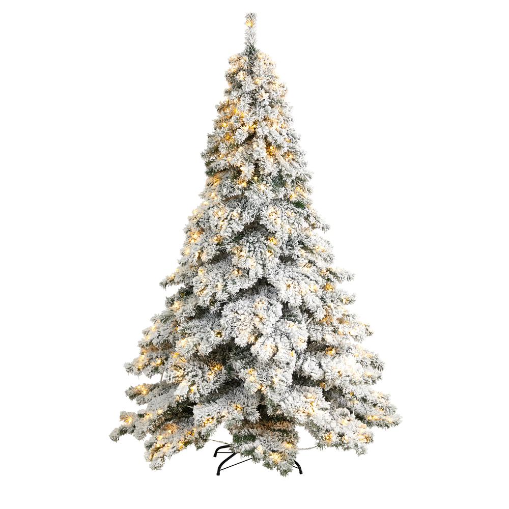 Flocked Austria Fir Artificial Christmas Tree with 400 Warm White LED Lights. Picture 1