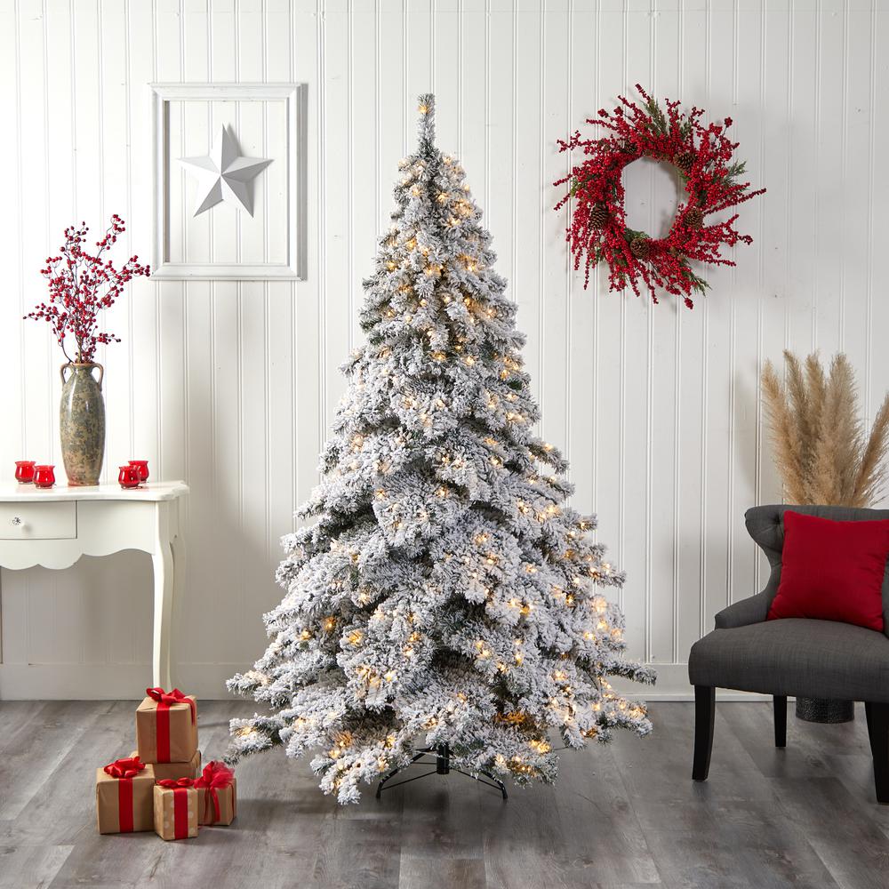 Flocked Austria Fir Artificial Christmas Tree with 400 Warm White LED Lights. Picture 7