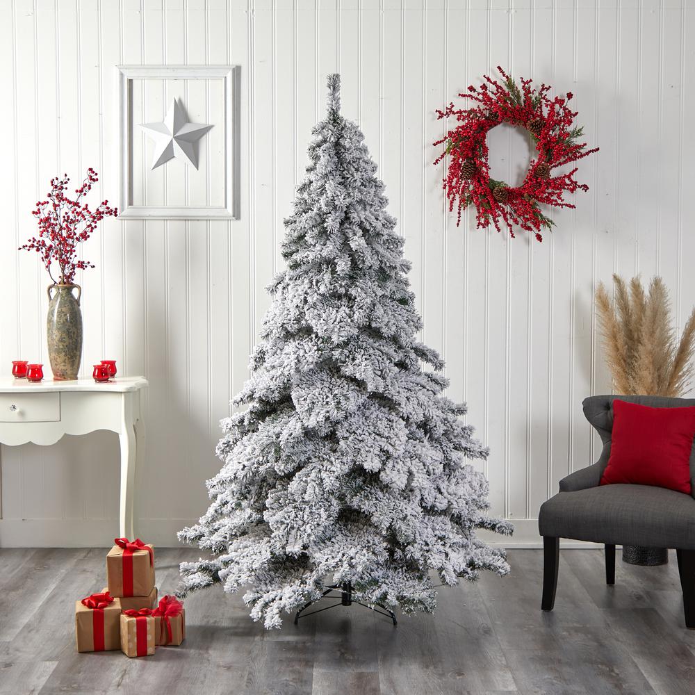 Flocked Austria Fir Artificial Christmas Tree with 400 Warm White LED Lights. Picture 8