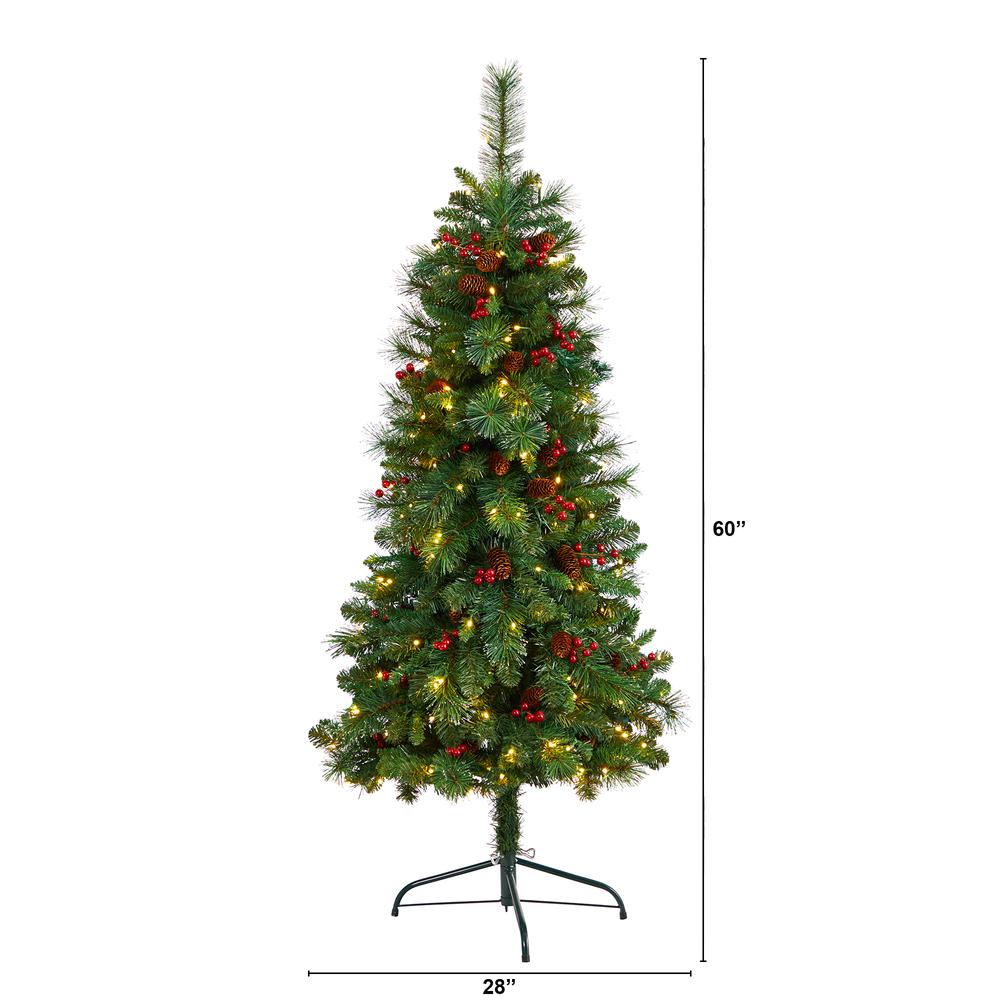 Flat Back Montreal Mountain Pine Artificial Christmas Tree with Pinecones. Picture 2