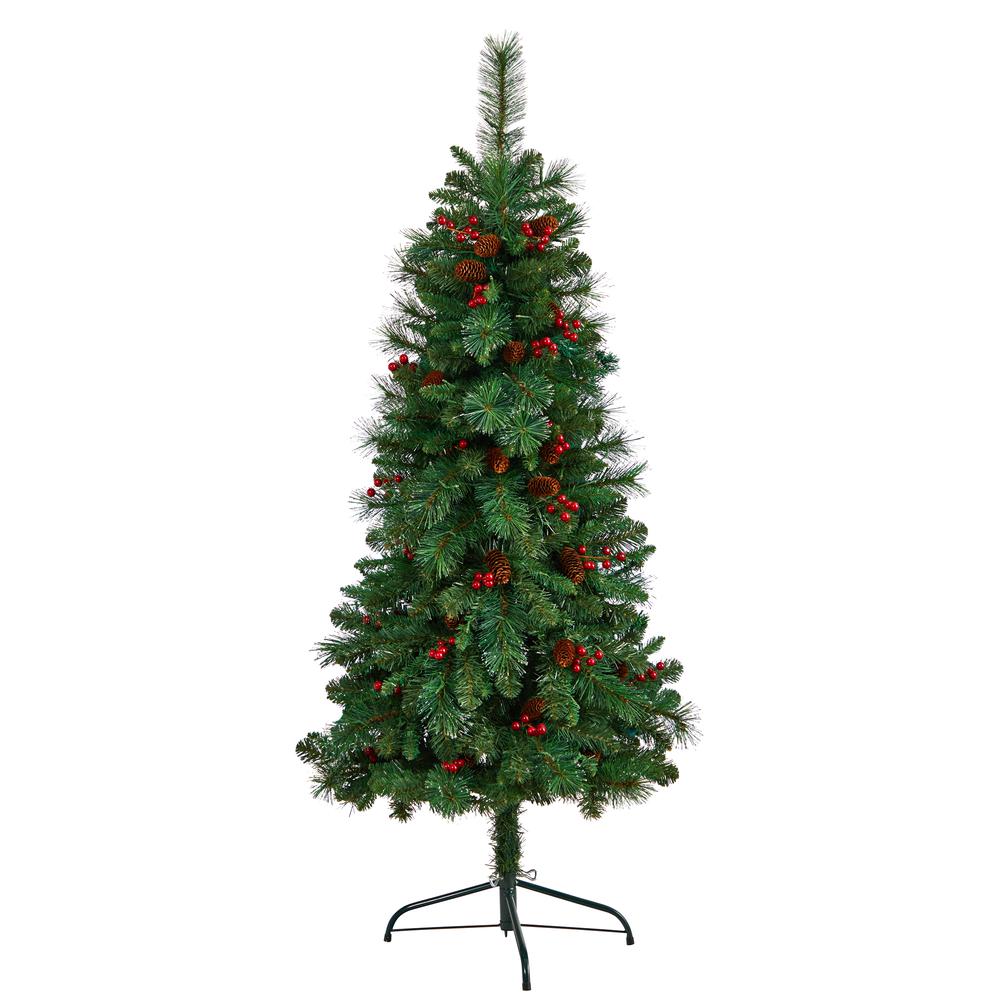 Flat Back Montreal Mountain Pine Artificial Christmas Tree with Pinecones. Picture 3