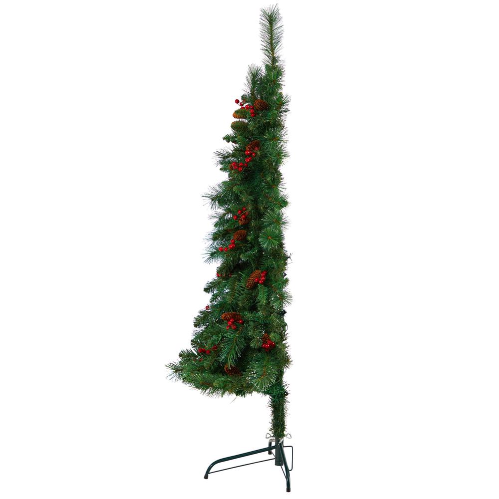 Flat Back Montreal Mountain Pine Artificial Christmas Tree with Pinecones. Picture 4