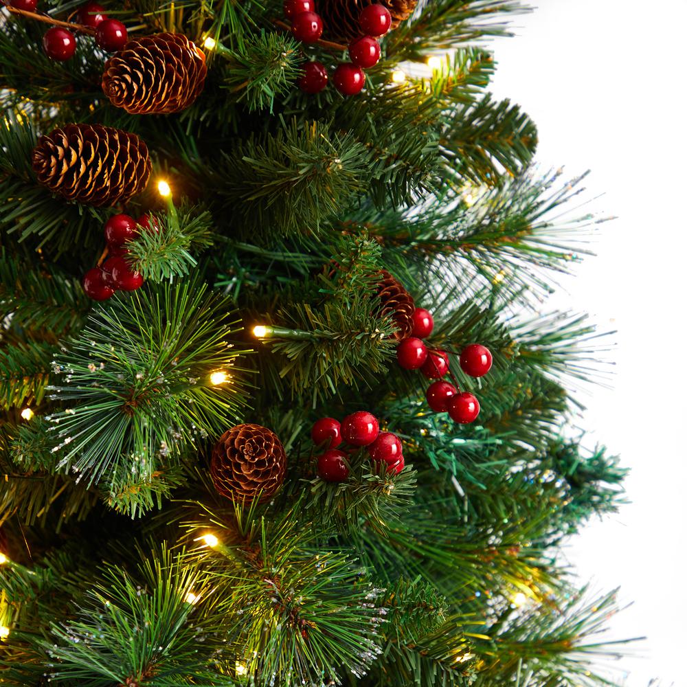 Flat Back Montreal Mountain Pine Artificial Christmas Tree with Pinecones. Picture 5