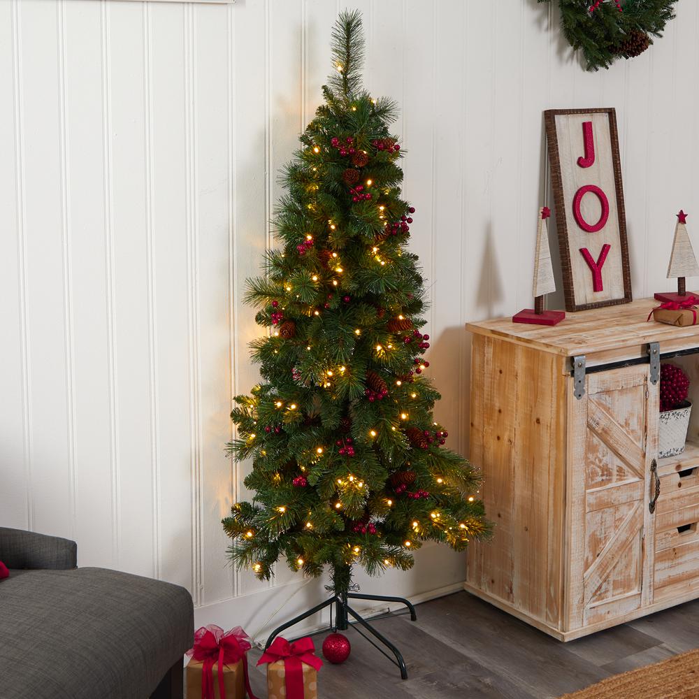Flat Back Montreal Mountain Pine Artificial Christmas Tree with Pinecones. Picture 9