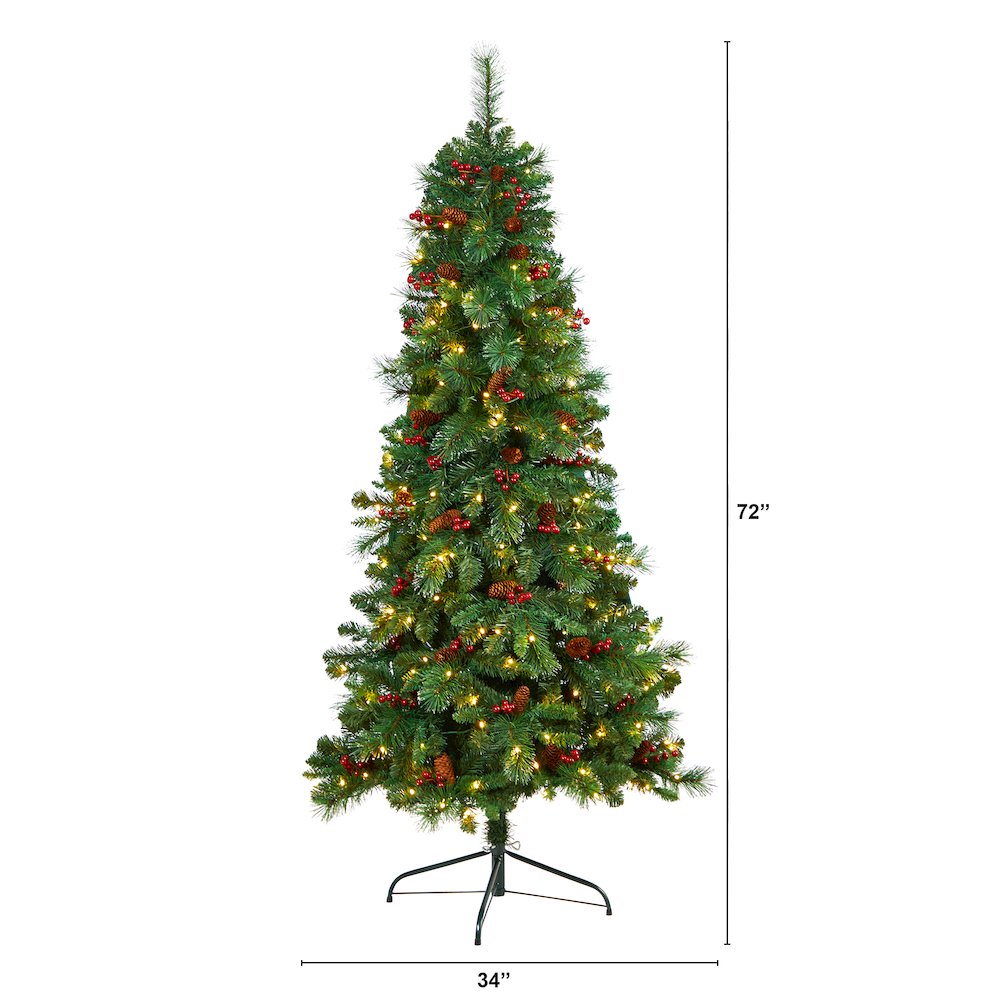 6ft. Flat Back Montreal Mountain Pine Christmas Tree with Pinecones and 150 LEDs. Picture 2