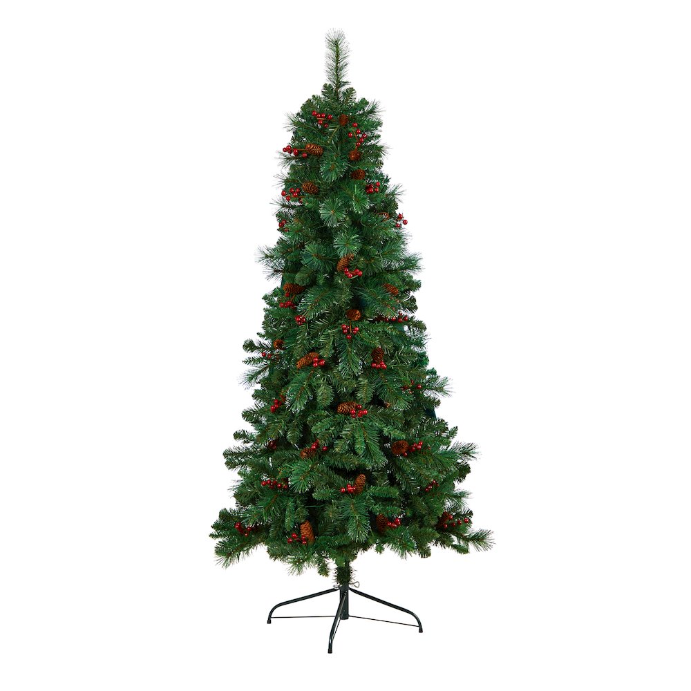 6ft. Flat Back Montreal Mountain Pine Christmas Tree with Pinecones and 150 LEDs. Picture 3
