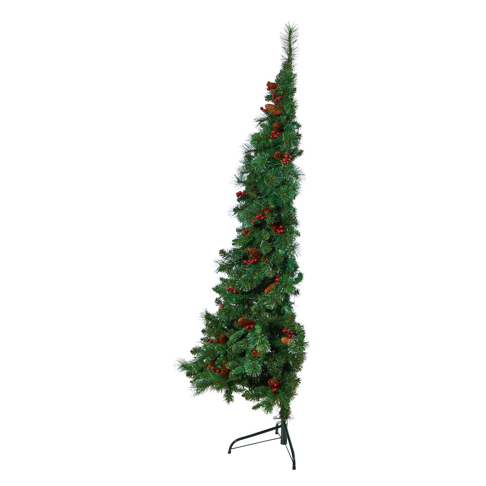 6ft. Flat Back Montreal Mountain Pine Christmas Tree with Pinecones and 150 LEDs. Picture 4
