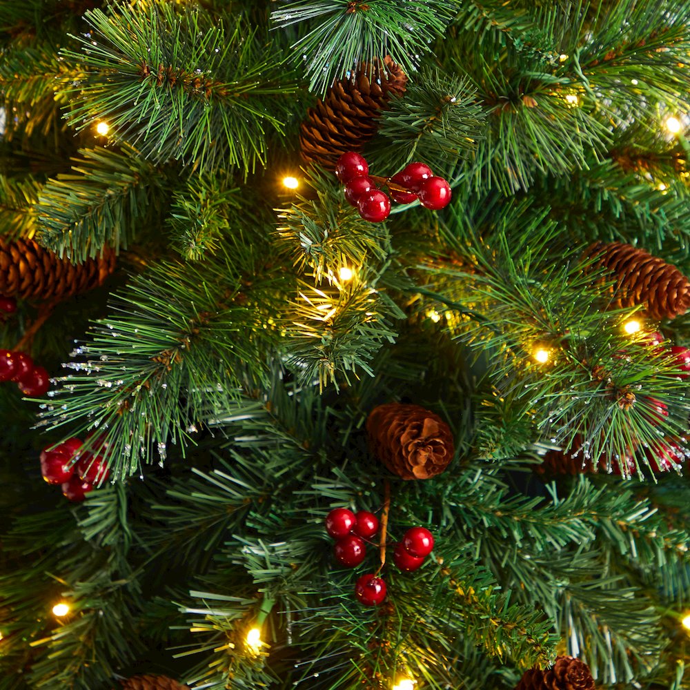 6ft. Flat Back Montreal Mountain Pine Christmas Tree with Pinecones and 150 LEDs. Picture 5