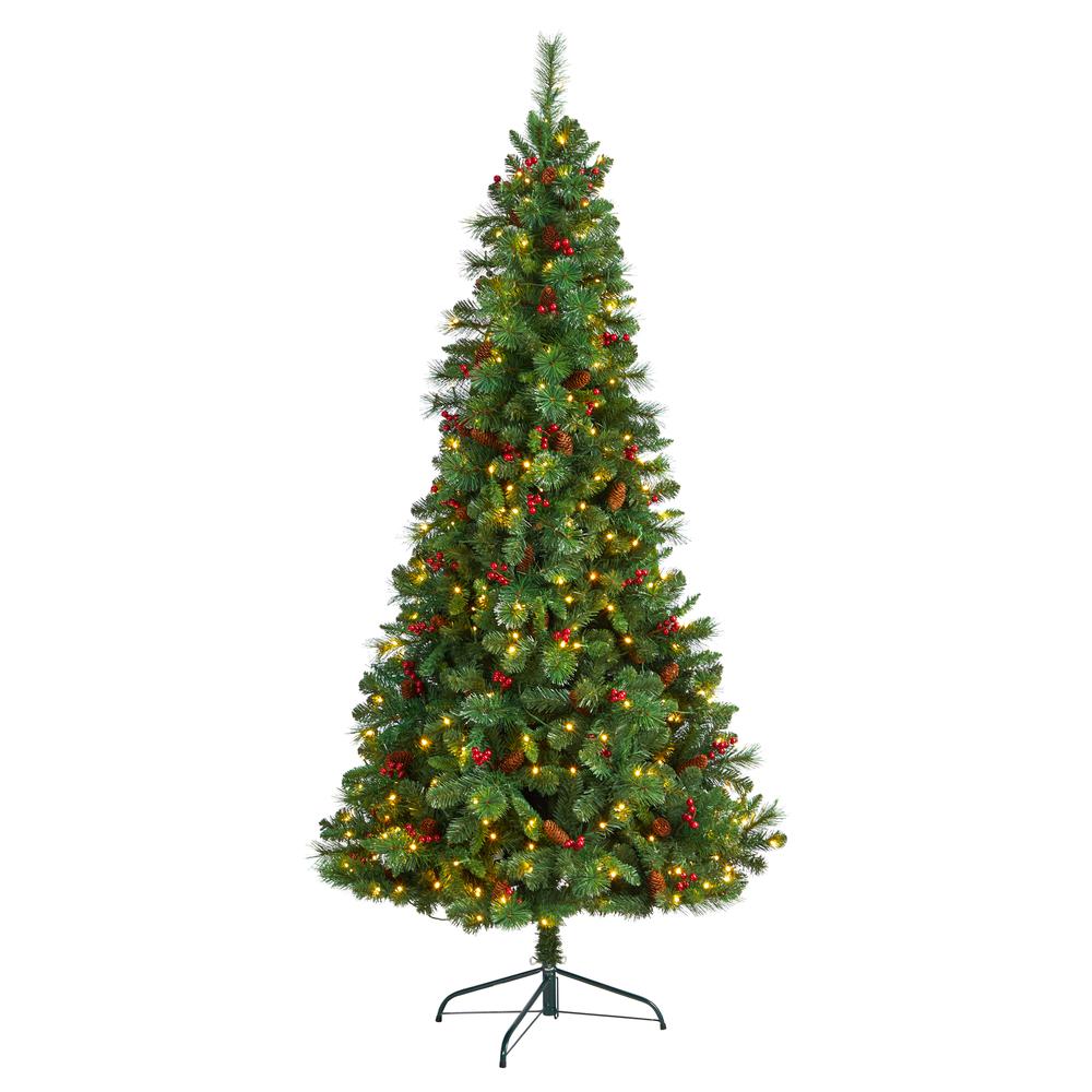 Flat Back Montreal Mountain Pine Artificial Christmas Tree with Pinecones. Picture 1