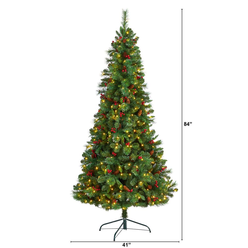 Flat Back Montreal Mountain Pine Artificial Christmas Tree with Pinecones. Picture 2