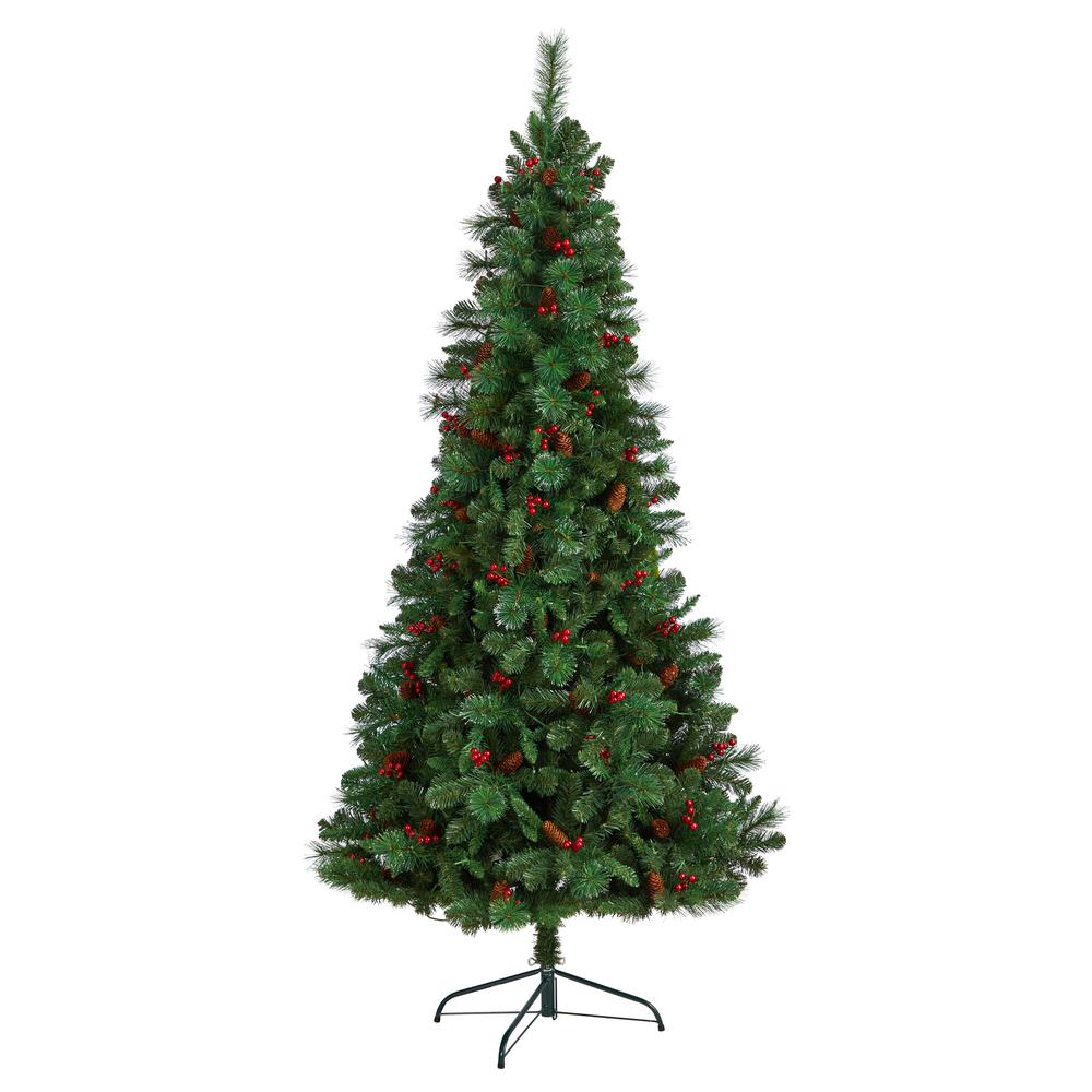 Flat Back Montreal Mountain Pine Artificial Christmas Tree with Pinecones. Picture 5