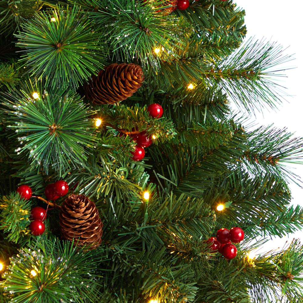 Flat Back Montreal Mountain Pine Artificial Christmas Tree with Pinecones. Picture 6