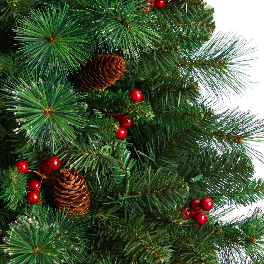 Flat Back Montreal Mountain Pine Artificial Christmas Tree with Pinecones. Picture 7