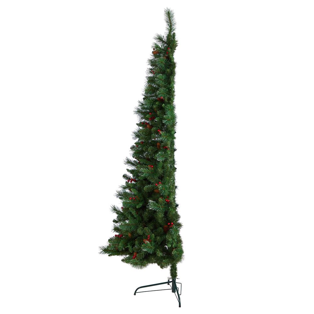 Flat Back Montreal Mountain Pine Artificial Christmas Tree with Pinecones. Picture 8