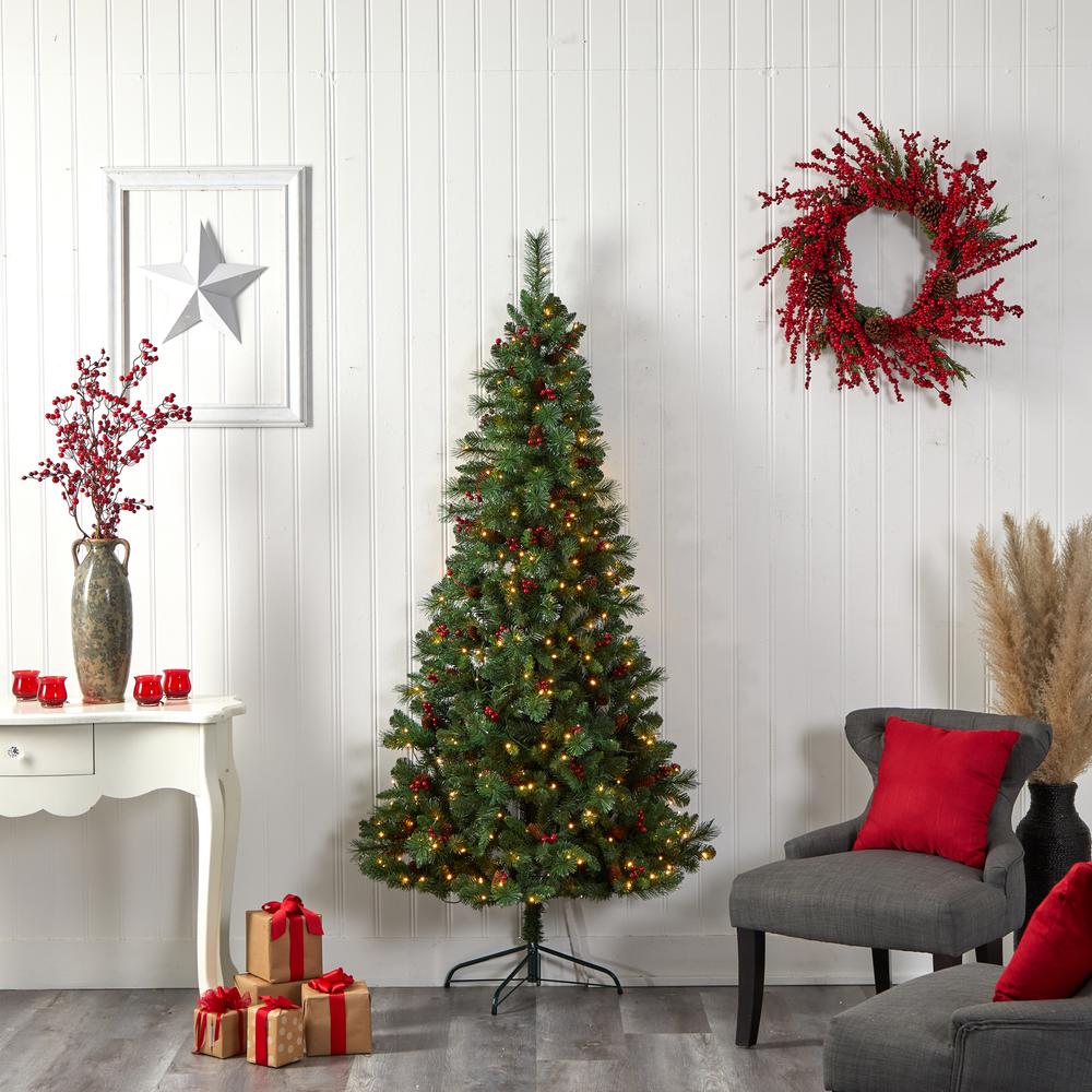 Flat Back Montreal Mountain Pine Artificial Christmas Tree with Pinecones. Picture 11