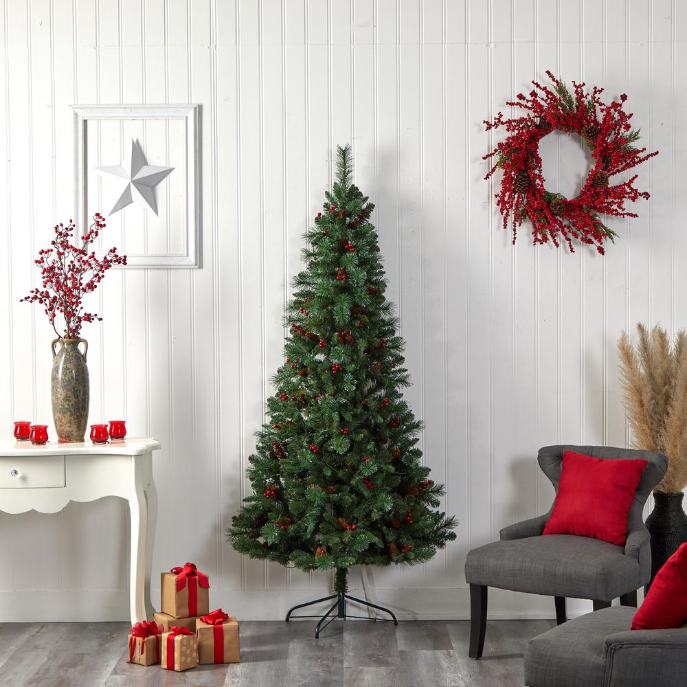 Flat Back Montreal Mountain Pine Artificial Christmas Tree with Pinecones. Picture 12