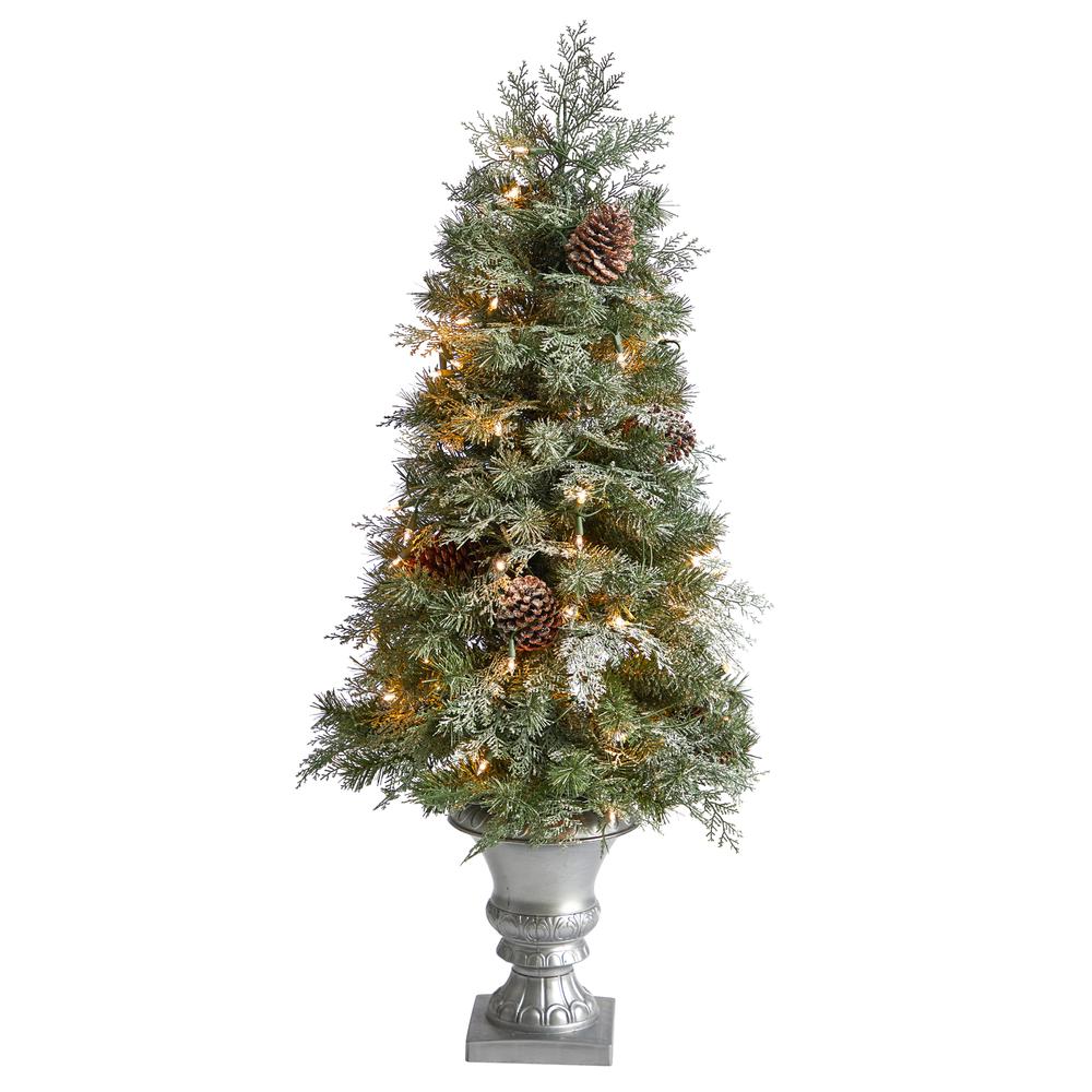 English Pine Artificial Christmas Tree with 100 Warm White LED Lights. Picture 1