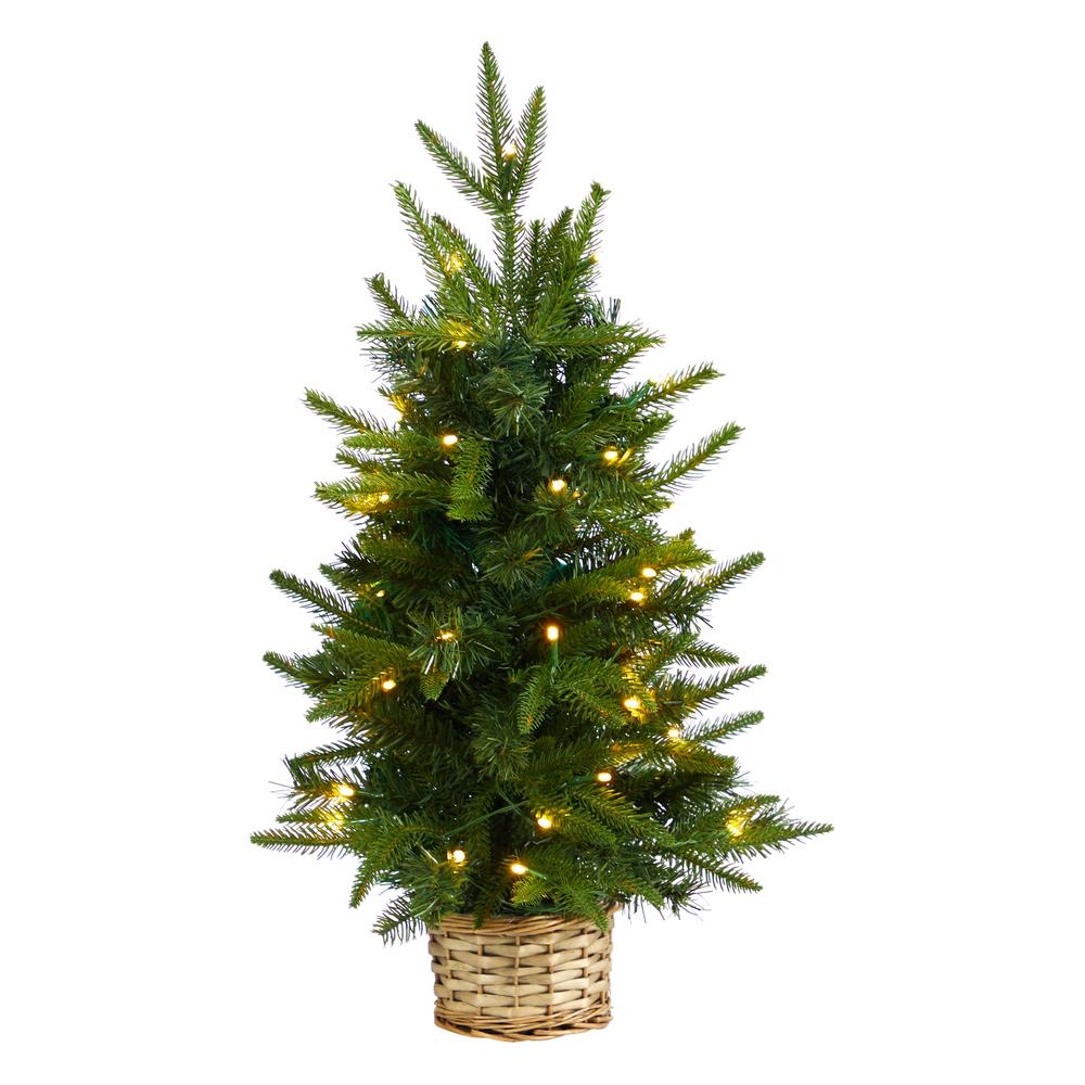 2ft. Artificial Christmas Tree with 35 Clear LED Lights in Decorative Basket. Picture 3