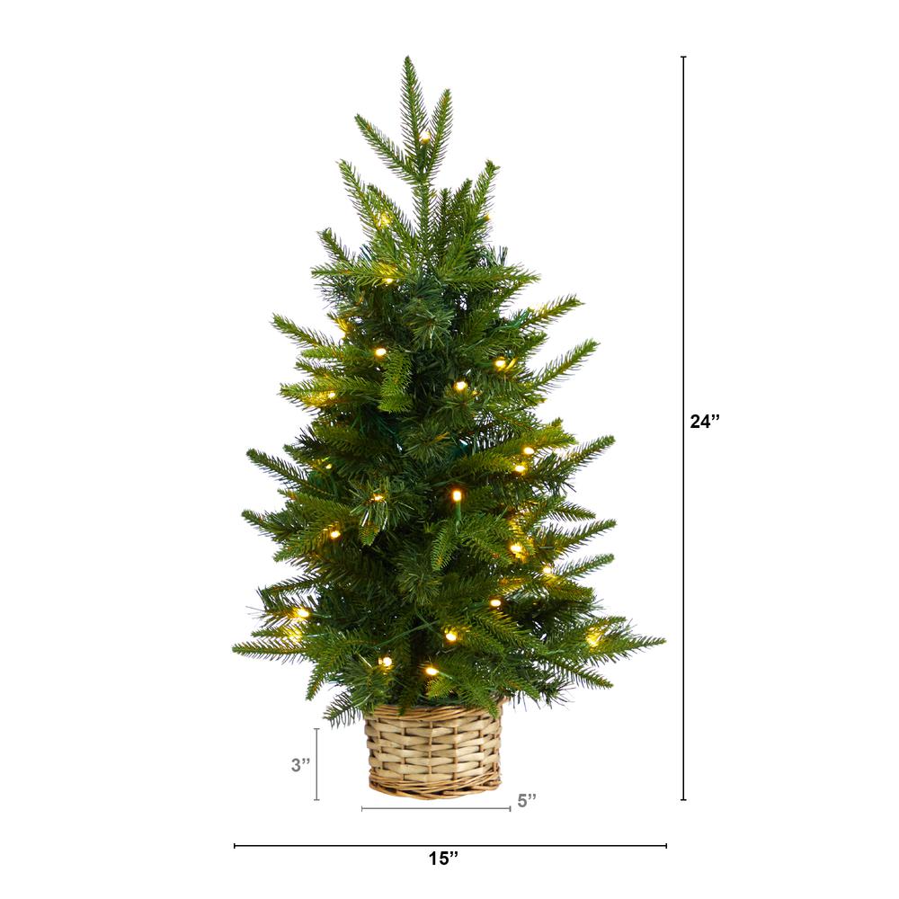 2ft. Artificial Christmas Tree with 35 Clear LED Lights in Decorative Basket. Picture 1
